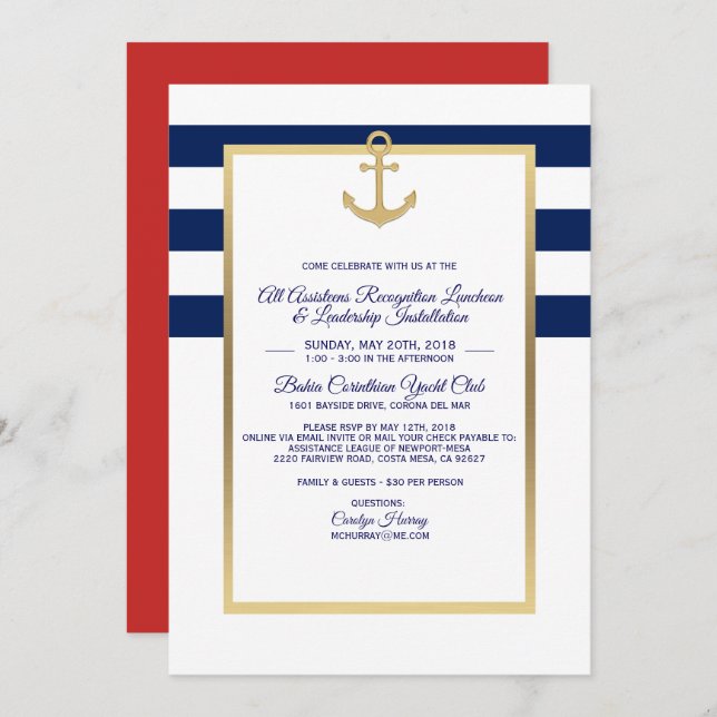 Navy Blue Nautical Party Event Invites (Front/Back)