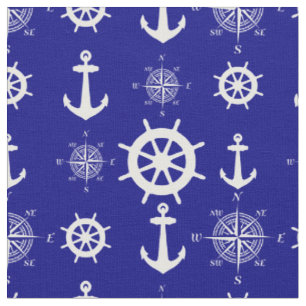 Navy Blue Nautical Pattern Fabric