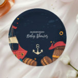 Navy Blue Nautical Pirate Baby Shower Paper Plate<br><div class="desc">Add a touch of maritime magic to your baby shower with our Ahoy It’s a Boy Pirate Ship Nautical Paper Plates! These delightful plates feature a charming pirate ship design, nautical details like anchors and waves, and a playful "Ahoy It’s a Boy" message. Perfect for serving appetizers, desserts, or full...</div>