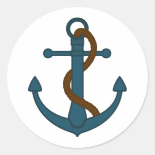 Navy Blue Nautical Rope and Anchor Baby Shower Classic Round Sticker