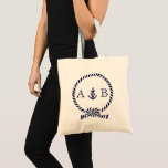 Navy Blue Nautical Rope and Anchor Monogrammed Tote Bag<br><div class="desc">Modern and trendy design features a nautical rope and anchor illustration and can be personalised with your monogram,  initials,  name,  or text of your choice for a one of a kind gift.</div>