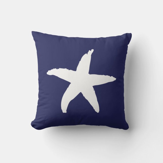 Navy Blue Nautical Sea Star Cushion (Front)