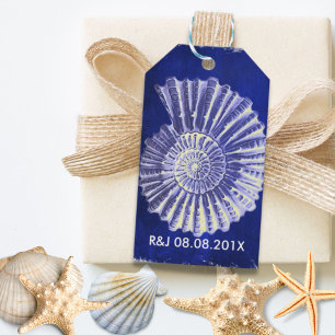 navy blue nautical seashells coastal wedding favou gift tags