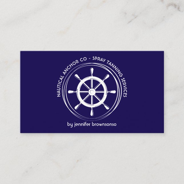 Navy Blue Nautical Ship Wheel Business Card (Front)