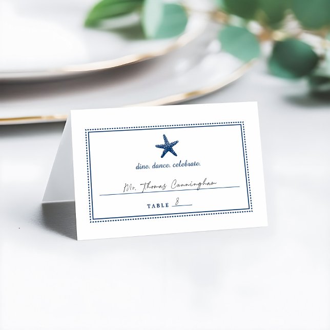 Navy Blue Nautical Starfish Wedding Escort Card (Creator Uploaded)