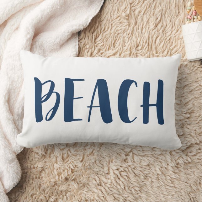 Navy Blue Nautical Stripe Beach House Lumbar Cushion (Blanket)