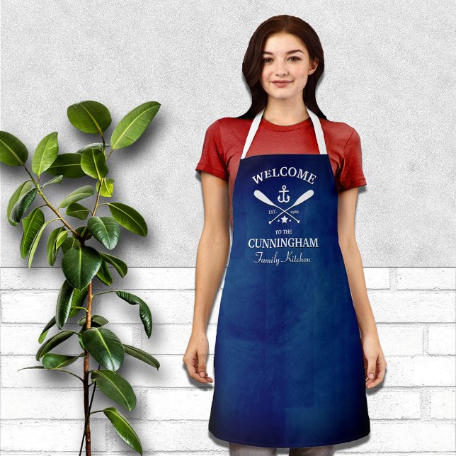 Navy Blue Nautical Theme Family Name Apron (Creator Uploaded)