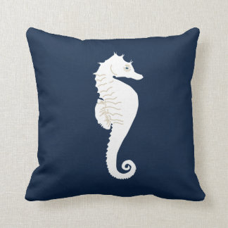 Navy Blue Nautical Throw Pillow White Sea Horse