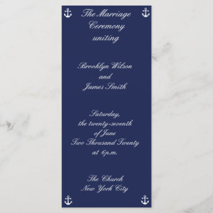 Navy Blue Nautical Wedding Ceremony Programs Programme