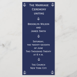 Navy Blue Nautical Wedding Ceremony Programs Programme