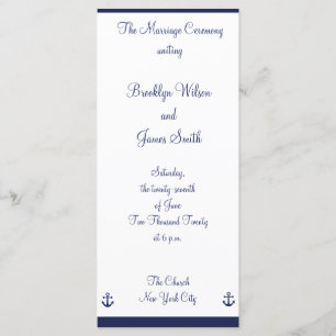 Navy Blue Nautical Wedding Ceremony Programs Programme