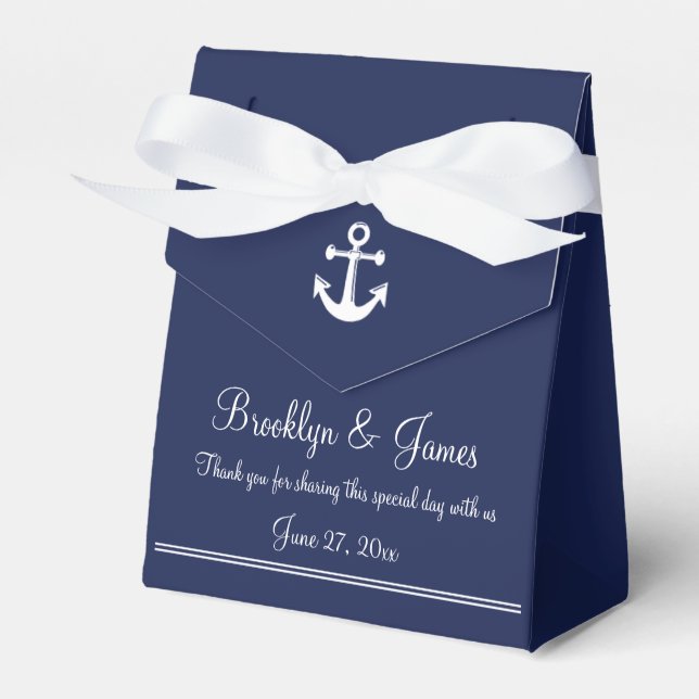 Navy Blue Nautical Wedding Favour Box Tent (Front Side)