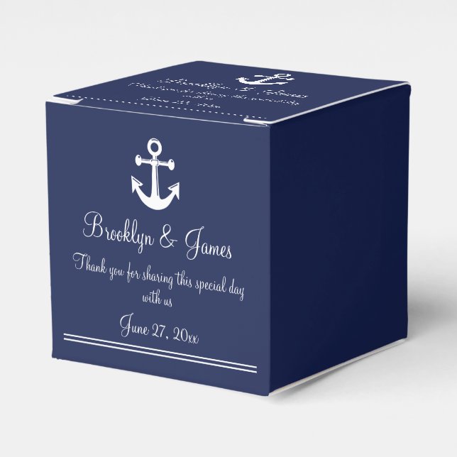 Navy Blue Nautical Wedding Favour Box White Anchor (Front Side)