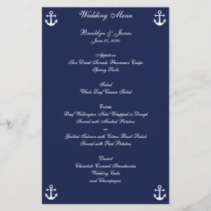 Navy Blue Nautical Wedding Menu Custom Flyer