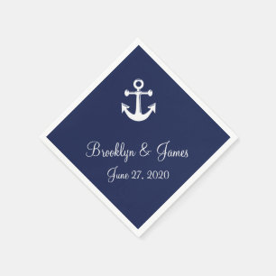 Navy Blue Nautical Wedding Napkins With Anchor