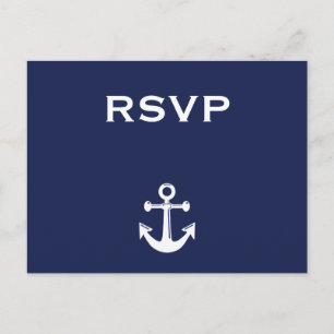 Navy Blue Nautical Wedding RSVP Postcard