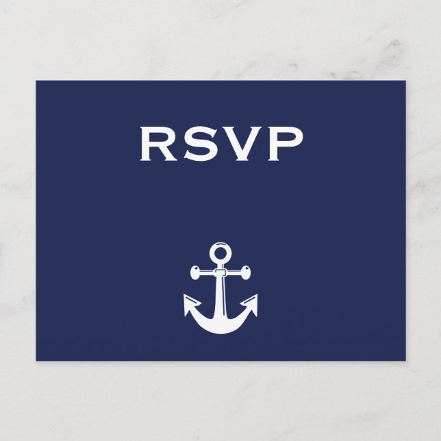 Navy Blue Nautical Wedding RSVP Postcard (Front)