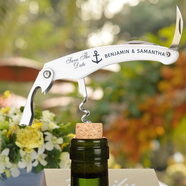 Navy Blue Nautical Wedding Save The Date Corkscrew (Navy Blue Nautical Wedding Save The Date Waiter's Corkscrew
)