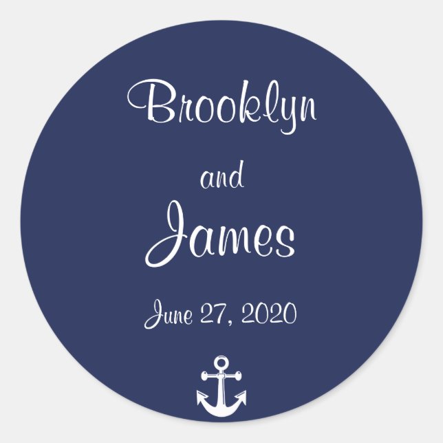 Navy Blue Nautical Wedding Stickers With Anchor (Front)