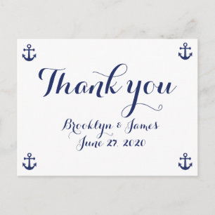 Navy Blue Nautical Wedding Thank You Postcards