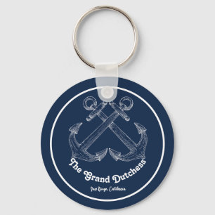 Navy Blue Nautical Welcome About Custom Boat  Key Ring