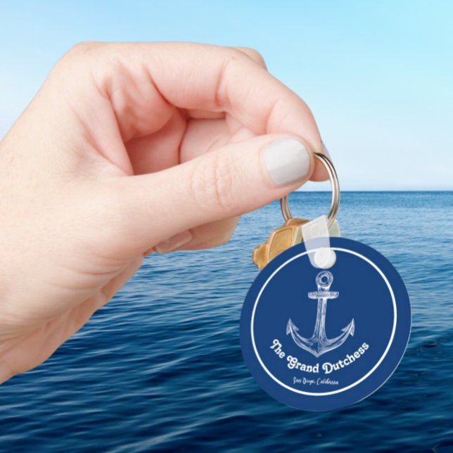 Navy Blue Nautical Welcome About Custom Boat  Key Ring (Creator Uploaded)