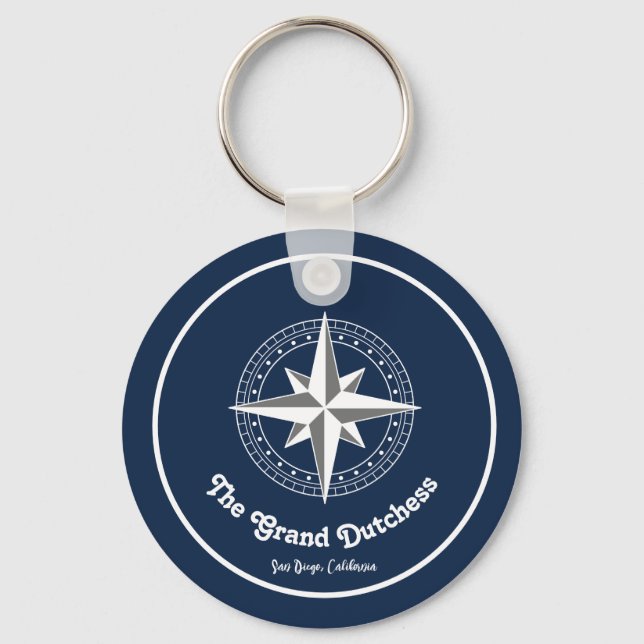 Navy Blue Nautical Welcome About Custom Boat  Key Ring (Front)