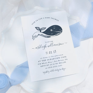Navy Blue Nautical Whale Baby Shower Invitation