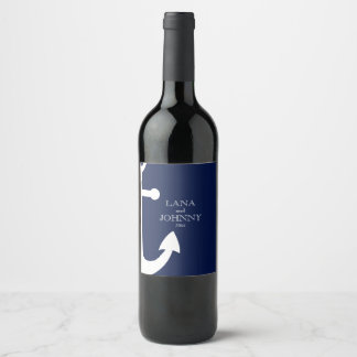 Navy Blue, Nautical with Anchor Wine Label