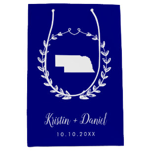 Navy Blue Nebraska Map Wedding Welcome Swag Medium Gift Bag