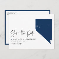 Navy Blue Nevada State Map QR Code Save the Date