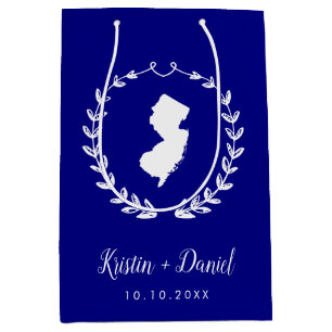 Navy Blue New Jersey Map Wedding Welcome Swag Medium Gift Bag