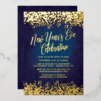 Navy Blue New Year’s Eve Party Gold Confetti