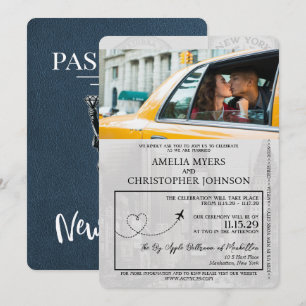 Navy Blue New York City Passport Wedding Invitation