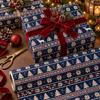 Navy Blue Nordic Christmas Wrapping Paper