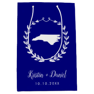 Navy Blue North Carolina Map Wedding Welcome Swag Medium Gift Bag