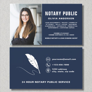 Navy Blue Notary Public Signing Agent Photo  Business Card