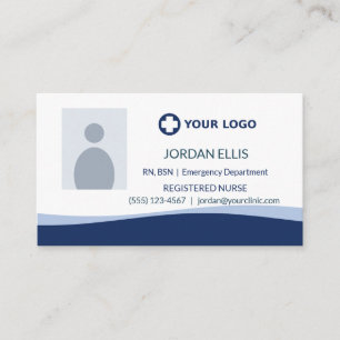 Navy Blue Nurse Healthcare Logo Photo Business Card