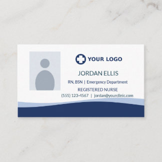 Navy Blue Nurse Healthcare Logo Photo Business Card
