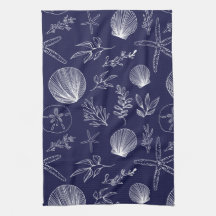 Navy Blue Ocean Elements Kitchen Towel