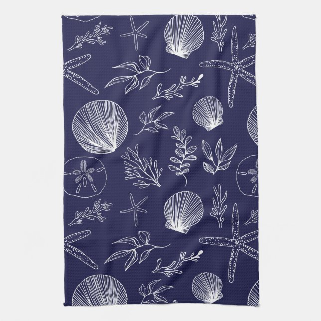 Navy Blue Ocean Elements Kitchen Towel (Vertical)