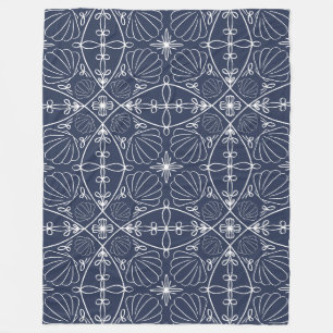 Navy Blue Ocean Seashells Pattern Modern Nautical Fleece Blanket