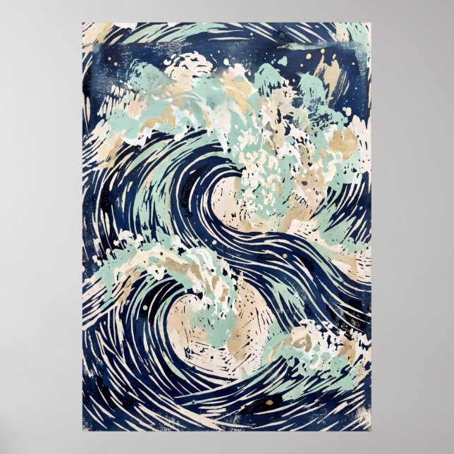 Navy Blue Ocean Wave Poster (Front)