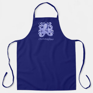 Navy Blue Octopus Custom Name Nautical Coastal Sea Apron