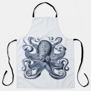 Navy Blue Octopus illustration by Ernst Haeckel Apron