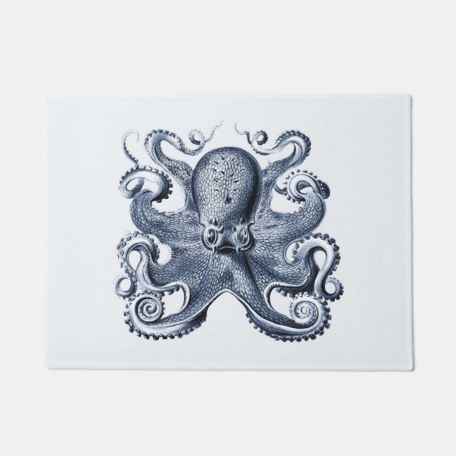 Navy Blue Octopus illustration by Ernst Haeckel Doormat (Front)