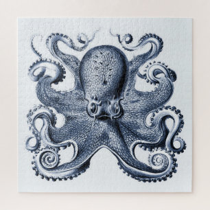 Navy Blue Octopus illustration by Ernst Haeckel Jigsaw Puzzle