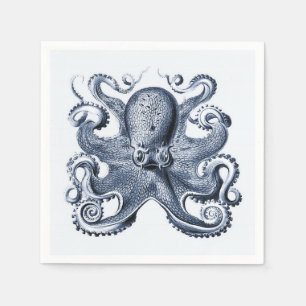 Navy Blue Octopus illustration by Ernst Haeckel Napkin