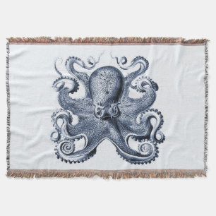 Navy Blue Octopus illustration by Ernst Haeckel Throw Blanket