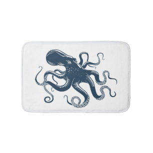 Navy blue octopus nautical illustration bath mat
